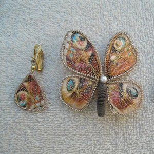 Vintage 50s Wire Thread Wrap Brooch & Earrings